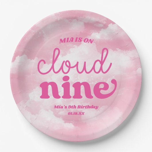 Assiettes En Carton Nous Sommes Sur Cloud Neuf Rose 9e Fête Anniversai (Devant)