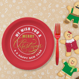 Assiettes En Carton Nous vous souhaitons un joyeux Noël Rouge