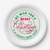 Assiettes En Carton Nous vous souhaitons un joyeux Noël rouge et vert (Devant)