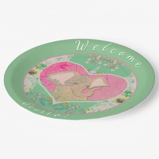 Assiettes En Carton Nouveau bébé avec plaque en papier éléphant (Angle)