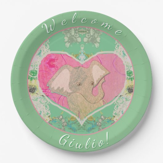 Assiettes En Carton Nouveau bébé avec plaque en papier éléphant (Devant)