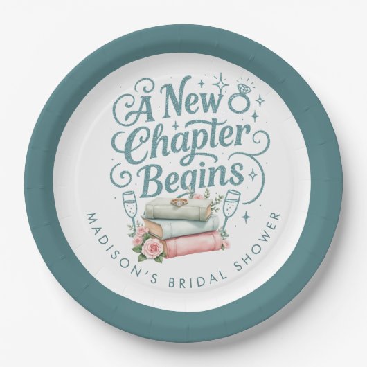 Assiettes En Carton Nouveau Chapitre Commence Teal Paillettes Fête de  (Devant)