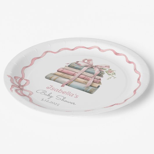 Assiettes En Carton Nouveau chapitre ruban rose Bow fille baby shower (Angle)