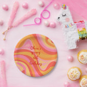 Assiettes En Carton Nouveau Groove Retro Abstrait rose orange personna (Fête)