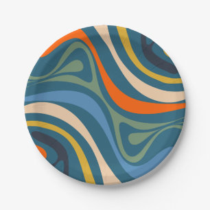 Assiettes En Carton Nouveau Motif Abstrait Groove Multicolor Retro Swi
