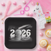Assiettes En Carton Nouvel An 2026 Lune avec comète (Fête)