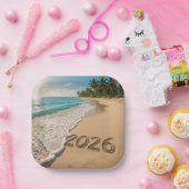 Assiettes En Carton Nouvel An 2026 Plage tropicale (Fête)