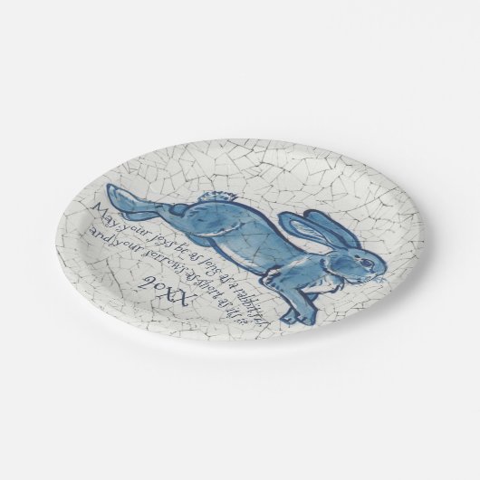 Assiettes En Carton Nouvel An Blanc Bleu Lapin Lapin Delft Dedham Date (Angle)
