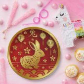 Assiettes En Carton Nouvel An chinois 2023 Année Lapin Rouge Or 9" (Fête)