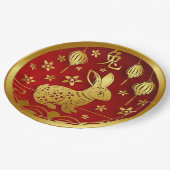 Assiettes En Carton Nouvel An chinois 2023 Année Lapin Rouge Or 9" (Angle)
