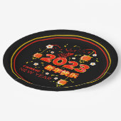 Assiettes En Carton Nouvel An chinois 2023 Lapin Rouge Or Noir 9" (Angle)