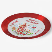 Assiettes En Carton Nouvel An chinois 2023 Papercut Rabbit Red Foil (Angle)
