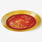 Assiettes En Carton Nouvel An Chinois 2023 Rabbit Gold Foil Rouge mode (Angle)