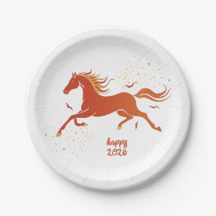 Assiettes En Carton Nouvel An Chinois 2026 Cheval Encre Fête du Nouvel