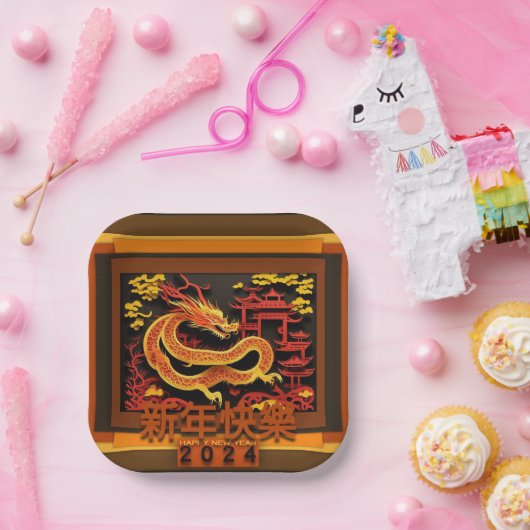 Assiettes En Carton Nouvel An chinois Dragon 2024 PPP02 (Fête)