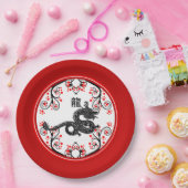 Assiettes En Carton Nouvel An chinois du Dragon et des fleurs rouges (Fête)