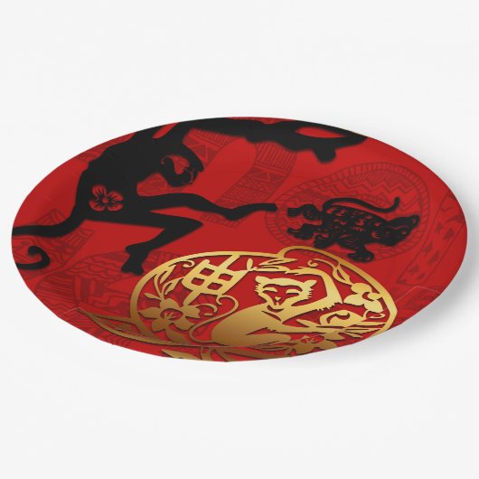 Assiettes En Carton Nouvel An Chinois Mignonne Singe Zodiac Anniversai (Angle)