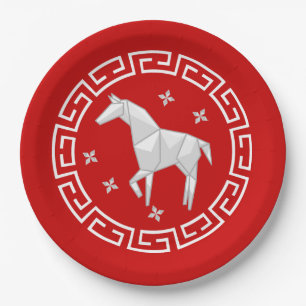 Assiettes En Carton Nouvel An chinois Origami Horse & Stars