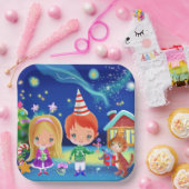 Assiettes En Carton Nouvel an de Noël cosy. Fille garçon et chat (Fête)