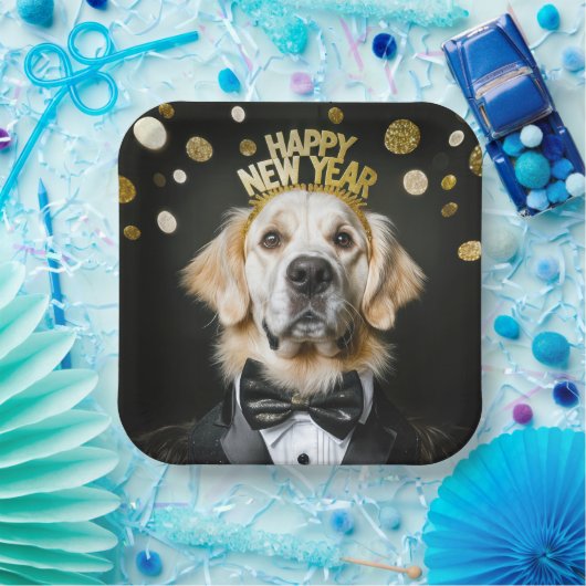 Assiettes En Carton Nouvel an Golden Retriever dans Tuxedo (Fête)