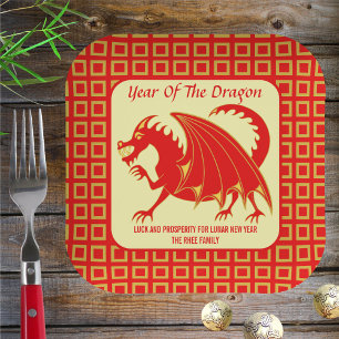 Assiettes En Carton Nouvel An lunaire 2024 Red Dragon mignonne fête pe