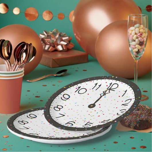 Assiettes En Carton Nouvel An Minuit Horloge (Multi)