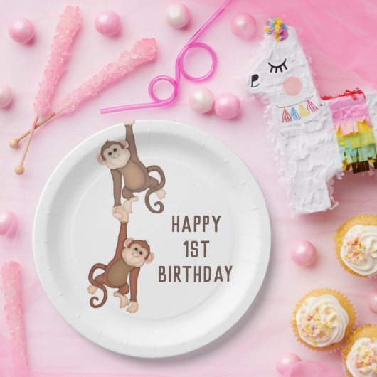 Assiettes En Carton Nouvel Anniversaire Des Singes En Blanc (Fête)