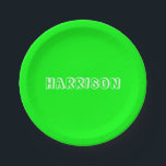 Assiettes En Carton Nouvel anniversaire vert néon<br><div class="desc">Nouveau néon moderne vert et blanc nom personnalisé,  texte,  fête d'anniversaire Plaques papier.</div>