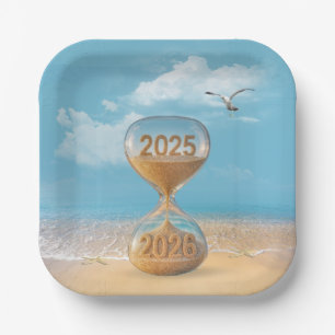 Assiettes En Carton Nouvelle Année 2026 Chronomètre Sablier Avec Étoil