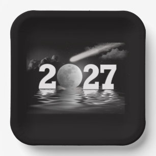 Assiettes En Carton Nouvelle Année 2027 Lune avec Comète