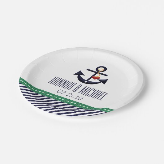 Assiettes En Carton Novice et mariage nautique d'Ancre de bleu marine (Angle)