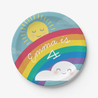 Assiettes En Carton Nuage arc-en-ciel et plaques d'anniversaire
