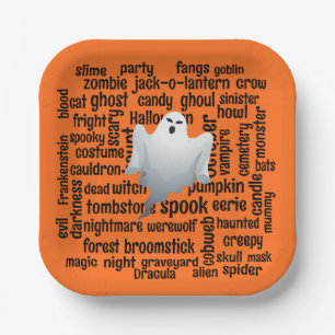 Assiettes En Carton Nuage de mots Halloween fantomatique