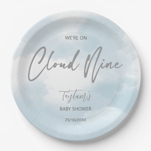 Assiettes En Carton Nuage neuf baby showers gris bleu poussiéreux (Devant)