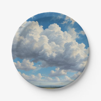 Assiettes En Carton Nuages blancs et ciel bleu clair