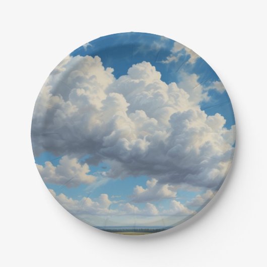 Assiettes En Carton Nuages blancs et ciel bleu clair (Devant)