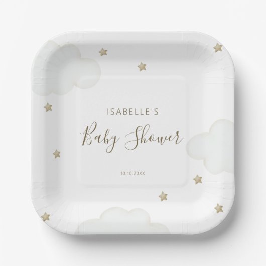 Assiettes En Carton Nuages et étoiles neutres selon le genre (Recto)