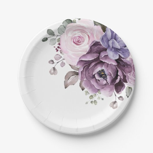 Assiettes En Carton Nuances de pourpre Dusty fleurs Moody Floral Maria (Devant)