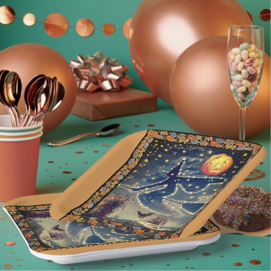 Assiettes En Carton Nuit d'Halloween étoilée (Multi)