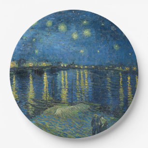 Assiettes En Carton Nuit étoilée sur le Rhône (par van Gogh)