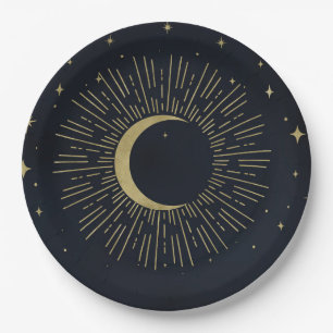 Assiettes En Carton Nuit Étoiles d'Or Soleil Éclaté Céleste Lune Maria