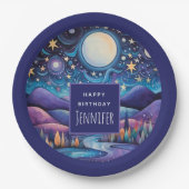 Assiettes En Carton Nuit lunaire Big Moon Paysage Anniversaire (Devant)