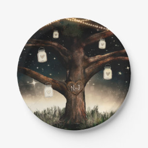 Assiettes En Carton Nuit Rustique Arbre avec Lumières et Mariage à Pot