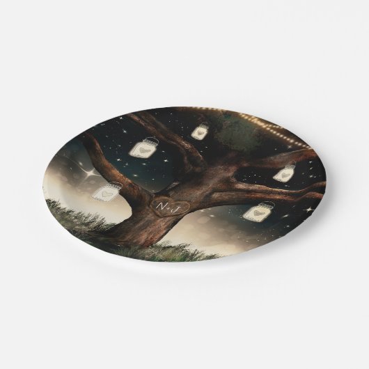 Assiettes En Carton Nuit Rustique d'Arbre avec Lumières et Mariage de (Angle)