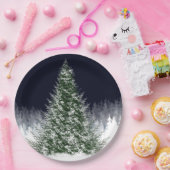 Assiettes En Carton Nuit Silencieuse Neige Couverte Noël Arbre de Noël (Fête)