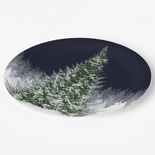 Assiettes En Carton Nuit Silencieuse Neige Couverte Noël Arbre de Noël (Angle)