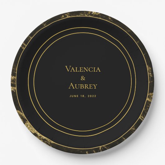 Assiettes En Carton Nuits En Granit & Or Mariage 9 Pouces Dîner (Devant)