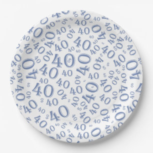 Assiettes En Carton Numéro 40e anniversaire Motif bleu/blanc