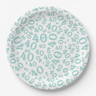 Assiettes En Carton Numéro 40e anniversaire Motif Turquoise/blanc
