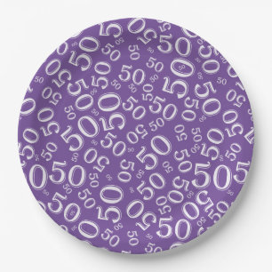 Assiettes En Carton Numéro 50e anniversaire Motif violet/blanc